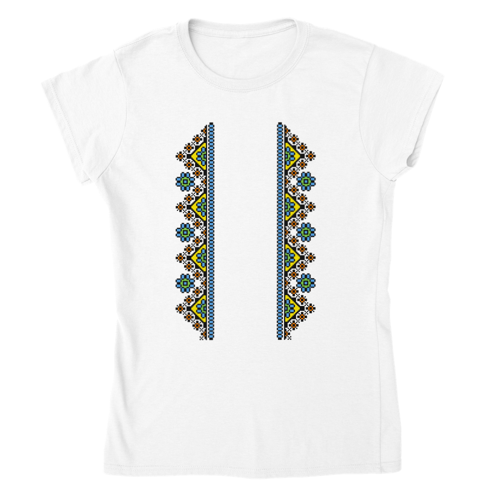 Printed Embroidery Сross and Flowers Womens T-shirt